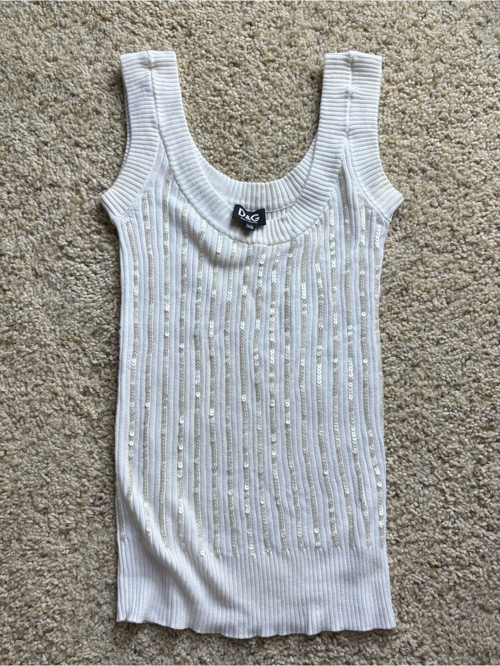 D&G Cream Ribbed Tank with Gold Sequins